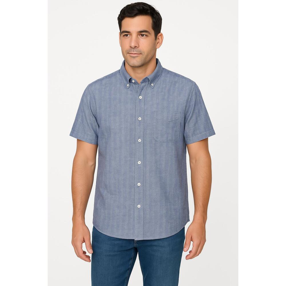 Weatherproof Vintage Blue Shirt Men's Washable Linen Short Sleeve Size XXL‎